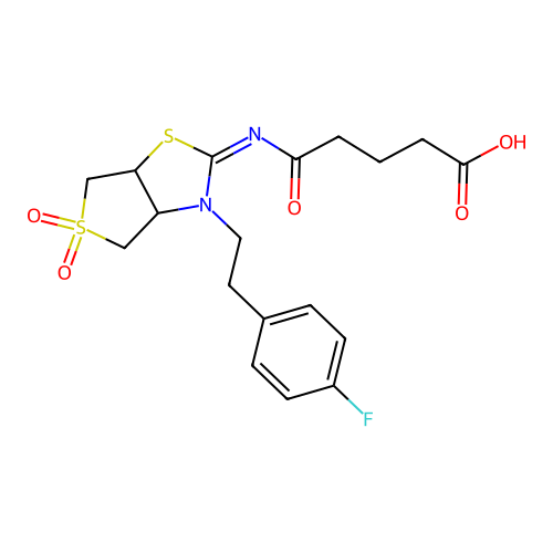 5-{[(2Z)-3-[2-(4-fluorophenyl)ethyl]-5,5-dioxidotetrahydrothieno[3,4-d][1,3]thiazol-2(3H)-ylidene]amino}-5-oxopentanoic acid structure