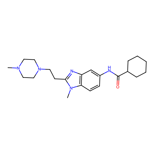 N-[1-methyl-2-[2-(4-methylpiperazin-1-yl)ethyl]benzimidazol-5-yl]cyclohexanecarboxamide structure
