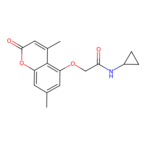 N-cyclopropyl-2-(4,7-dimethyl-2-oxochromen-5-yl)oxyacetamide structure