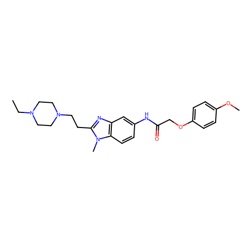 N-(2-(2-(4-ethylpiperazin-1-yl)ethyl)-1-methyl-1H-benzo[d]imidazol-5-yl)-2-(4-methoxyphenoxy)acetamide structure
