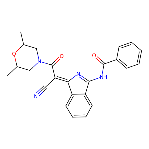 (Z)-N-(1-(1-cyano-2-(2,6-dimethylmorpholino)-2-oxoethylidene)-1H-isoindol-3-yl)benzamide structure