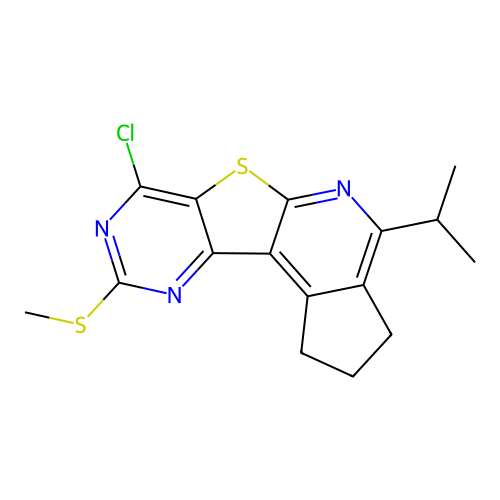 7-chloro-9-(methylsulfanyl)-4-(propan-2-yl)-2,3-dihydro-1H-cyclopenta[4',5']pyrido[3',2':4,5]thieno[3,2-d]pyrimidine structure
