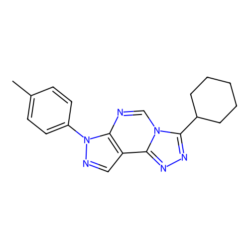 3-cyclohexyl-7-(4-methylphenyl)-7H-pyrazolo[4,3-e][1,2,4]triazolo[4,3-c]pyrimidine structure