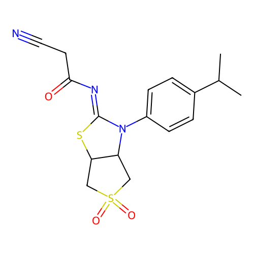 (Z)-2-cyano-N-(3-(4-isopropylphenyl)-5,5-dioxidotetrahydrothieno[3,4-d]thiazol-2(3H)-ylidene)acetamide structure