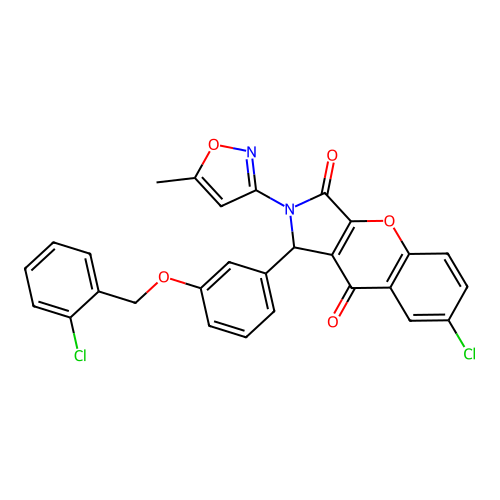 7-chloro-1-(3-((2-chlorobenzyl)oxy)phenyl)-2-(5-methylisoxazol-3-yl)-1,2-dihydrochromeno[2,3-c]pyrrole-3,9-dione structure