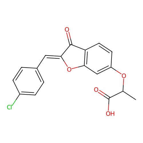 (Z)-2-((2-(4-chlorobenzylidene)-3-oxo-2,3-dihydrobenzofuran-6-yl)oxy)propanoic acid structure
