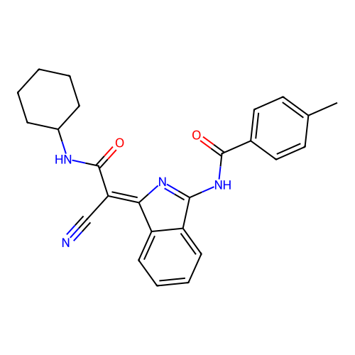 N-[(3Z)-3-[1-cyano-2-(cyclohexylamino)-2-oxoethylidene]isoindol-1-yl]-4-methylbenzamide structure