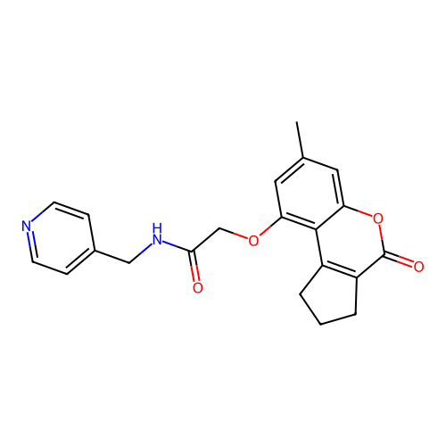 2-[(7-methyl-4-oxo-2,3-dihydro-1H-cyclopenta[c]chromen-9-yl)oxy]-N-(pyridin-4-ylmethyl)acetamide structure