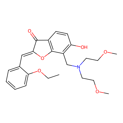 (Z)-7-((bis(2-methoxyethyl)amino)methyl)-2-(2-ethoxybenzylidene)-6-hydroxybenzofuran-3(2H)-one structure