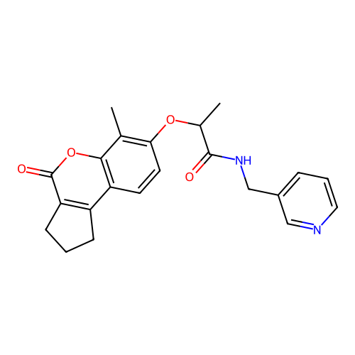 2-((6-methyl-4-oxo-1,2,3,4-tetrahydrocyclopenta[c]chromen-7-yl)oxy)-N-(pyridin-3-ylmethyl)propanamide structure