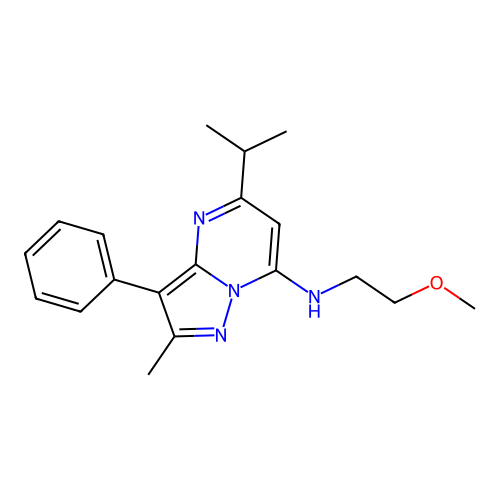 5-isopropyl-N-(2-methoxyethyl)-2-methyl-3-phenylpyrazolo[1,5-a]pyrimidin-7-amine structure