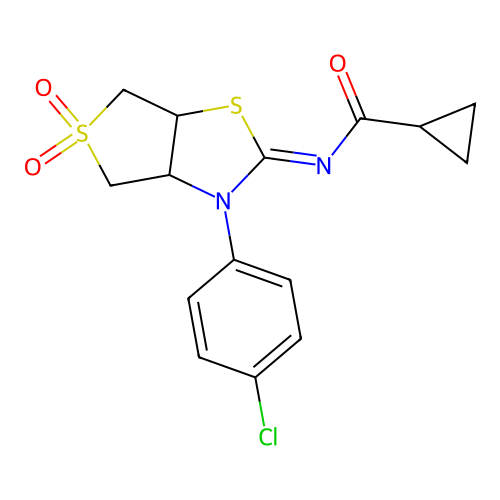 N-[(2Z)-3-(4-chlorophenyl)-5,5-dioxidotetrahydrothieno[3,4-d][1,3]thiazol-2(3H)-ylidene]cyclopropanecarboxamide structure
