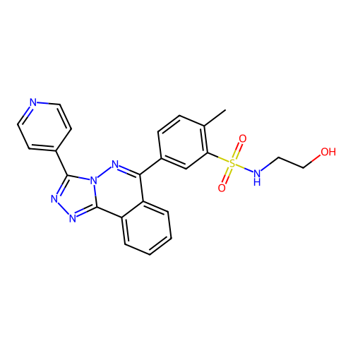 N-(2-hydroxyethyl)-2-methyl-5-(3-(pyridin-4-yl)-[1,2,4]triazolo[3,4-a]phthalazin-6-yl)benzenesulfonamide structure