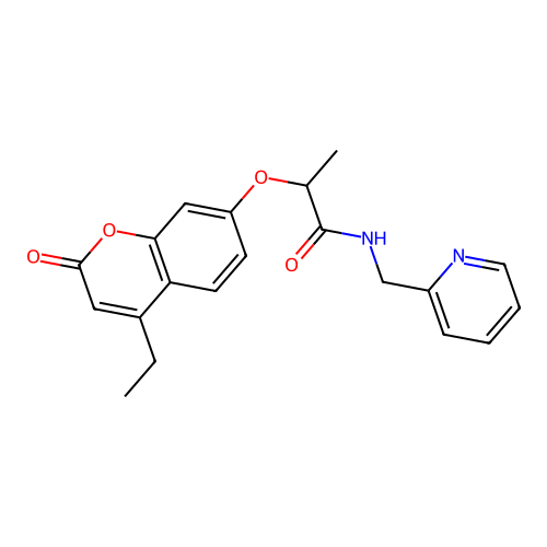 2-((4-ethyl-2-oxo-2H-chromen-7-yl)oxy)-N-(pyridin-2-ylmethyl)propanamide structure