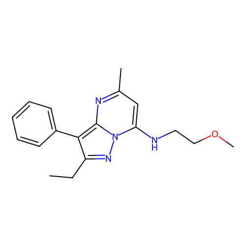 2-ethyl-N-(2-methoxyethyl)-5-methyl-3-phenylpyrazolo[1,5-a]pyrimidin-7-amine structure