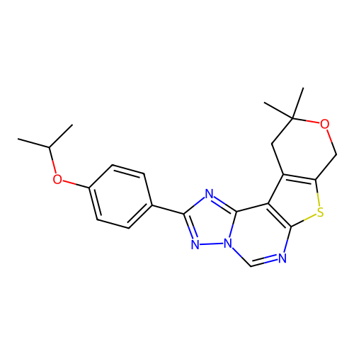 10,10-dimethyl-2-[4-(propan-2-yloxy)phenyl]-10,11-dihydro-8H-pyrano[4',3':4,5]thieno[3,2-e][1,2,4]triazolo[1,5-c]pyrimidine structure