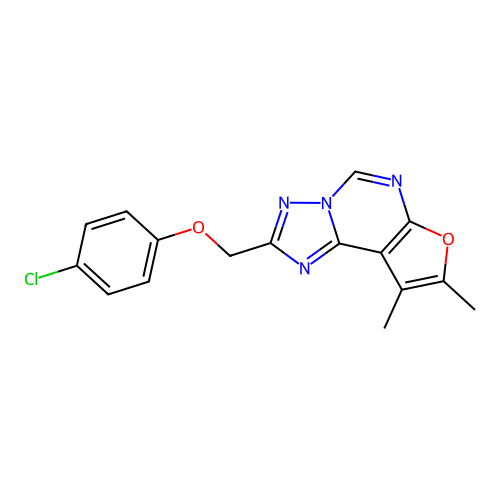 2-((4-chlorophenoxy)methyl)-8,9-dimethylfuro[3,2-e][1,2,4]triazolo[1,5-c]pyrimidine structure