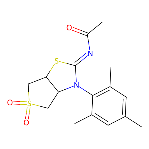 (Z)-N-(3-mesityl-5,5-dioxidotetrahydrothieno[3,4-d]thiazol-2(3H)-ylidene)acetamide structure