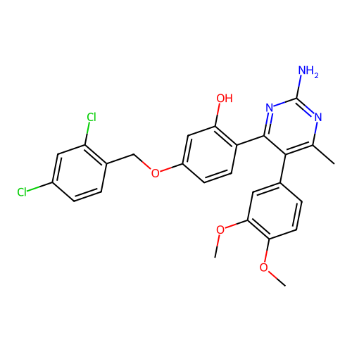 2-[2-amino-5-(3,4-dimethoxyphenyl)-6-methyl-4-pyrimidinyl]-5-[(2,4-dichlorobenzyl)oxy]phenol structure