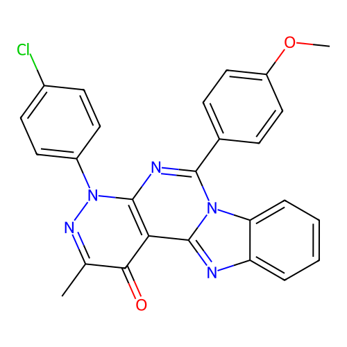 4-(4-chlorophenyl)-6-(4-methoxyphenyl)-2-methylbenzo[4',5']imidazo[1',2':1,6]pyrimido[4,5-c]pyridazin-1(4H)-one structure