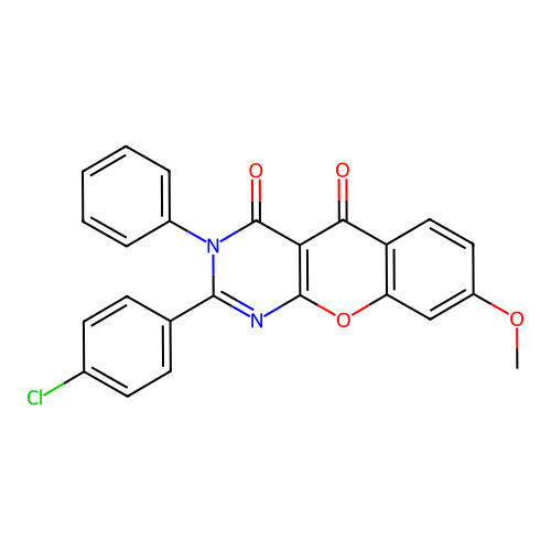 2-(4-chlorophenyl)-8-methoxy-3-phenyl-4H-chromeno[2,3-d]pyrimidine-4,5(3H)-dione structure