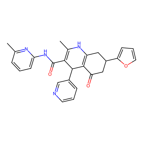 7-(furan-2-yl)-2-methyl-N-(6-methylpyridin-2-yl)-5-oxo-4-(pyridin-3-yl)-1,4,5,6,7,8-hexahydroquinoline-3-carboxamide structure