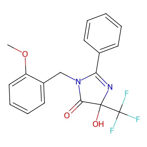 4-hydroxy-1-(2-methoxybenzyl)-2-phenyl-4-(trifluoromethyl)-1H-imidazol-5(4H)-one structure