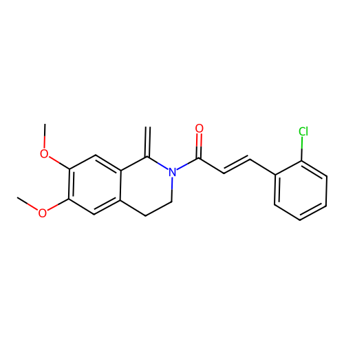 (2E)-3-(2-chlorophenyl)-1-(6,7-dimethoxy-1-methylidene-3,4-dihydroisoquinolin-2(1H)-yl)prop-2-en-1-one structure