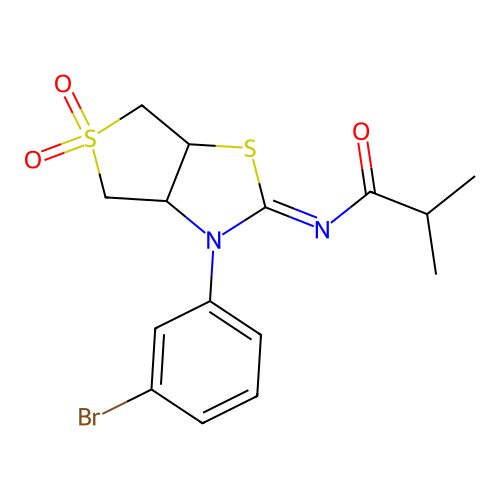 N-[(2Z)-3-(3-bromophenyl)-5,5-dioxidotetrahydrothieno[3,4-d][1,3]thiazol-2(3H)-ylidene]-2-methylpropanamide structure