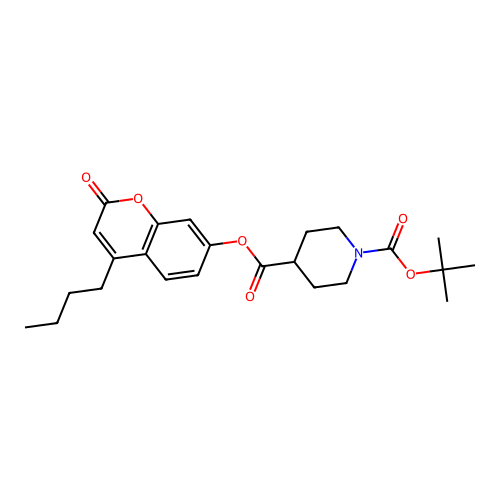 1-tert-butyl 4-(4-butyl-2-oxo-2H-chromen-7-yl) piperidine-1,4-dicarboxylate structure
