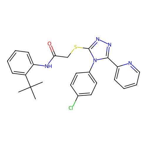 N-(2-tert-butylphenyl)-2-{[4-(4-chlorophenyl)-5-(pyridin-2-yl)-4H-1,2,4-triazol-3-yl]sulfanyl}acetamide structure