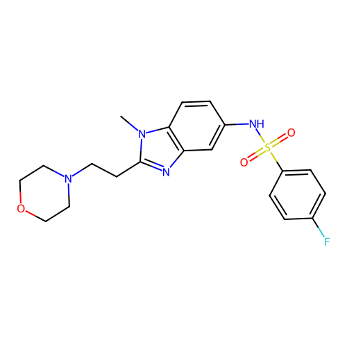4-fluoro-N-[1-methyl-2-(2-morpholin-4-ylethyl)benzimidazol-5-yl]benzenesulfonamide structure