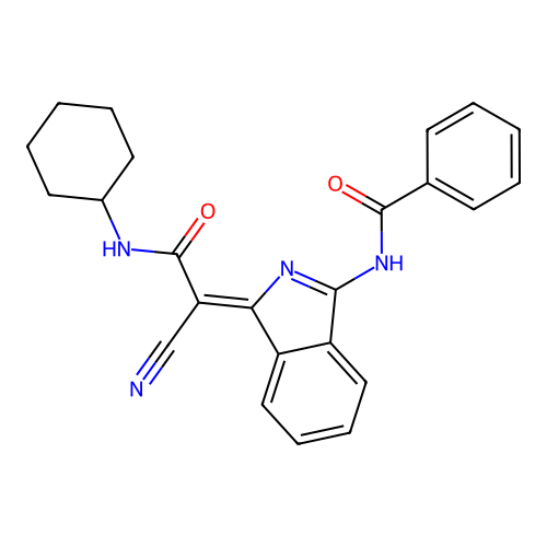 N-[3-[cyano-(cyclohexylcarbamoyl)methylidene]isoindol-1-yl]benzamide structure