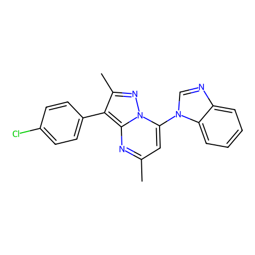 7-(1H-benzimidazol-1-yl)-3-(4-chlorophenyl)-2,5-dimethylpyrazolo[1,5-a]pyrimidine structure