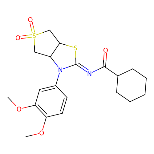 (Z)-N-(3-(3,4-dimethoxyphenyl)-5,5-dioxidotetrahydrothieno[3,4-d]thiazol-2(3H)-ylidene)cyclohexanecarboxamide structure