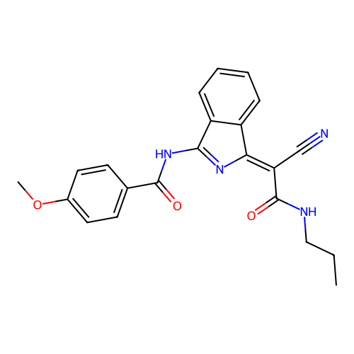 (Z)-N-(1-(1-cyano-2-oxo-2-(propylamino)ethylidene)-1H-isoindol-3-yl)-4-methoxybenzamide structure