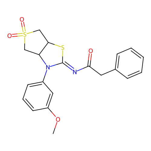 N-[(2Z)-3-(3-methoxyphenyl)-5,5-dioxidotetrahydrothieno[3,4-d][1,3]thiazol-2(3H)-ylidene]-2-phenylacetamide structure