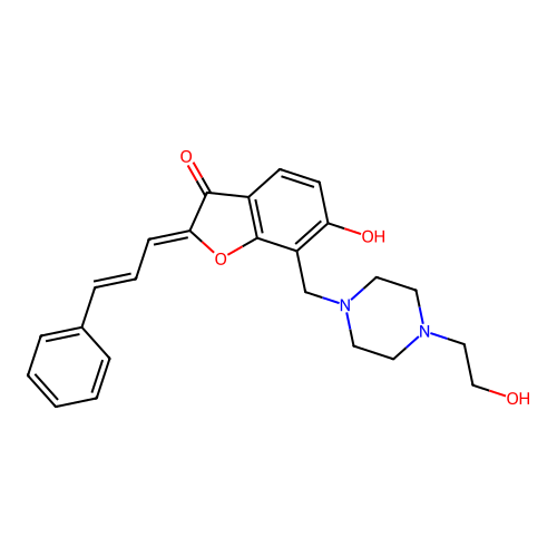 (Z)-6-hydroxy-7-((4-(2-hydroxyethyl)piperazin-1-yl)methyl)-2-((E)-3-phenylallylidene)benzofuran-3(2H)-one structure