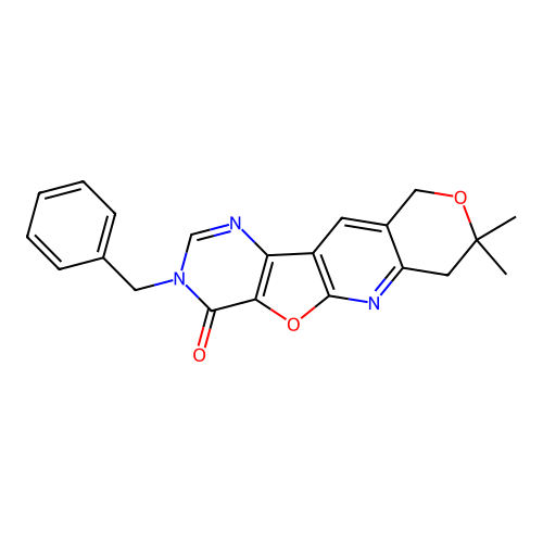 3-benzyl-8,8-dimethyl-7,10-dihydro-8H-pyrano[3'',4'':5',6']pyrido[3',2':4,5]furo[3,2-d]pyrimidin-4(3H)-one structure