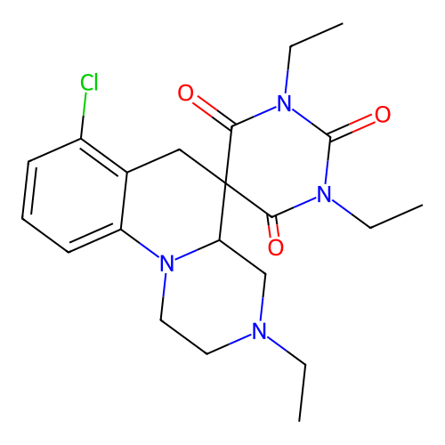 7'-chloro-1,3,3'-triethylspiro[1,3-diazinane-5,5'-2,4,4a,6-tetrahydro-1H-pyrazino[1,2-a]quinoline]-2,4,6-trione structure