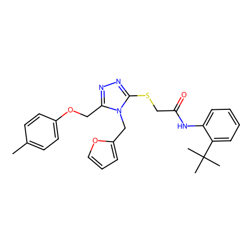 N-(2-(tert-butyl)phenyl)-2-((4-(furan-2-ylmethyl)-5-((p-tolyloxy)methyl)-4H-1,2,4-triazol-3-yl)thio)acetamide structure