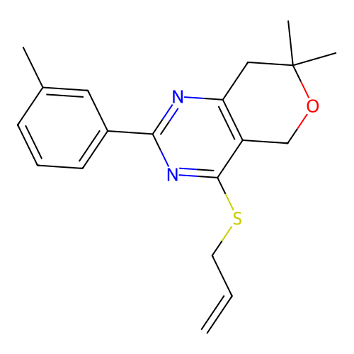 4-(allylthio)-7,7-dimethyl-2-(m-tolyl)-7,8-dihydro-5H-pyrano[4,3-d]pyrimidine structure