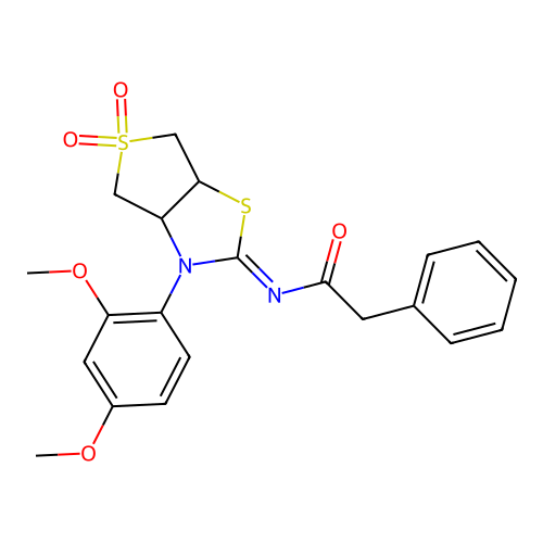 N-[(2Z)-3-(2,4-dimethoxyphenyl)-5,5-dioxidotetrahydrothieno[3,4-d][1,3]thiazol-2(3H)-ylidene]-2-phenylacetamide structure