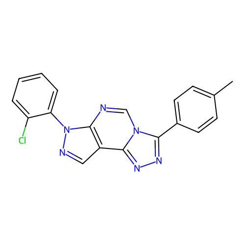 7-(2-chlorophenyl)-3-(4-methylphenyl)-7H-pyrazolo[4,3-e][1,2,4]triazolo[4,3-c]pyrimidine structure