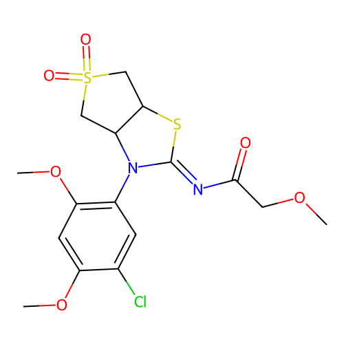 N-[(2Z)-3-(5-chloro-2,4-dimethoxyphenyl)-5,5-dioxidotetrahydrothieno[3,4-d][1,3]thiazol-2(3H)-ylidene]-2-methoxyacetamide structure