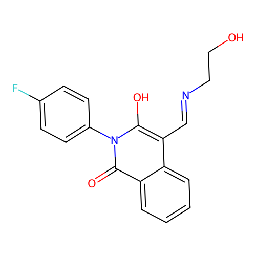 2-(4-fluorophenyl)-4-[(2-hydroxyethylamino)methylidene]isoquinoline-1,3-dione structure