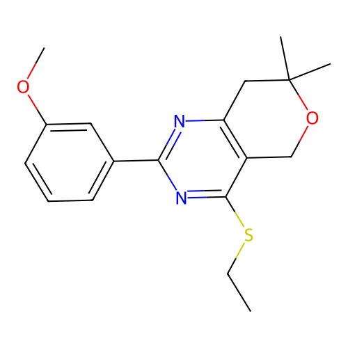 4-(ethylsulfanyl)-2-(3-methoxyphenyl)-7,7-dimethyl-7,8-dihydro-5H-pyrano[4,3-d]pyrimidine structure