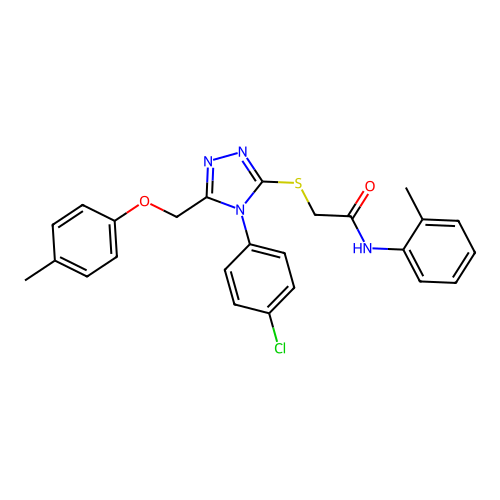 2-((4-(4-chlorophenyl)-5-((p-tolyloxy)methyl)-4H-1,2,4-triazol-3-yl)thio)-N-(o-tolyl)acetamide structure