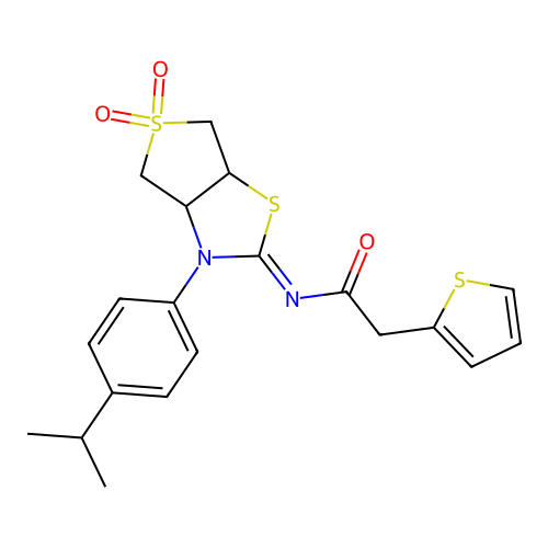 (Z)-N-(3-(4-isopropylphenyl)-5,5-dioxidotetrahydrothieno[3,4-d]thiazol-2(3H)-ylidene)-2-(thiophen-2-yl)acetamide structure