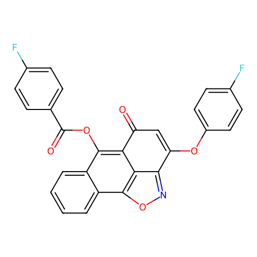 3-(4-fluorophenoxy)-5-oxo-5H-anthra[1,9-cd][1,2]oxazol-6-yl 4-fluorobenzoate structure